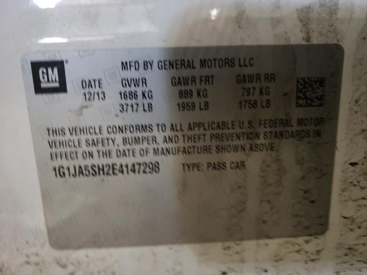 Photo 10 from auction – 2014 CHEVROLET SONIC LS with VIN 1G1JA5SH2E4147298