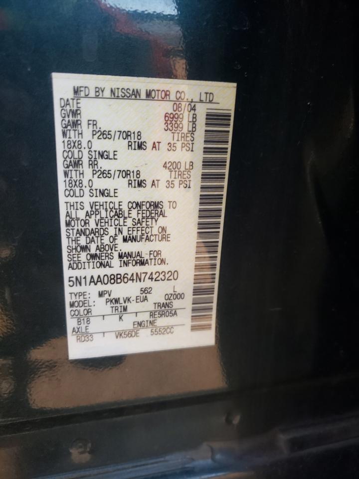 Photo 10 from auction – 2004 NISSAN ARMADA SE with VIN 5N1AA08B64N742320