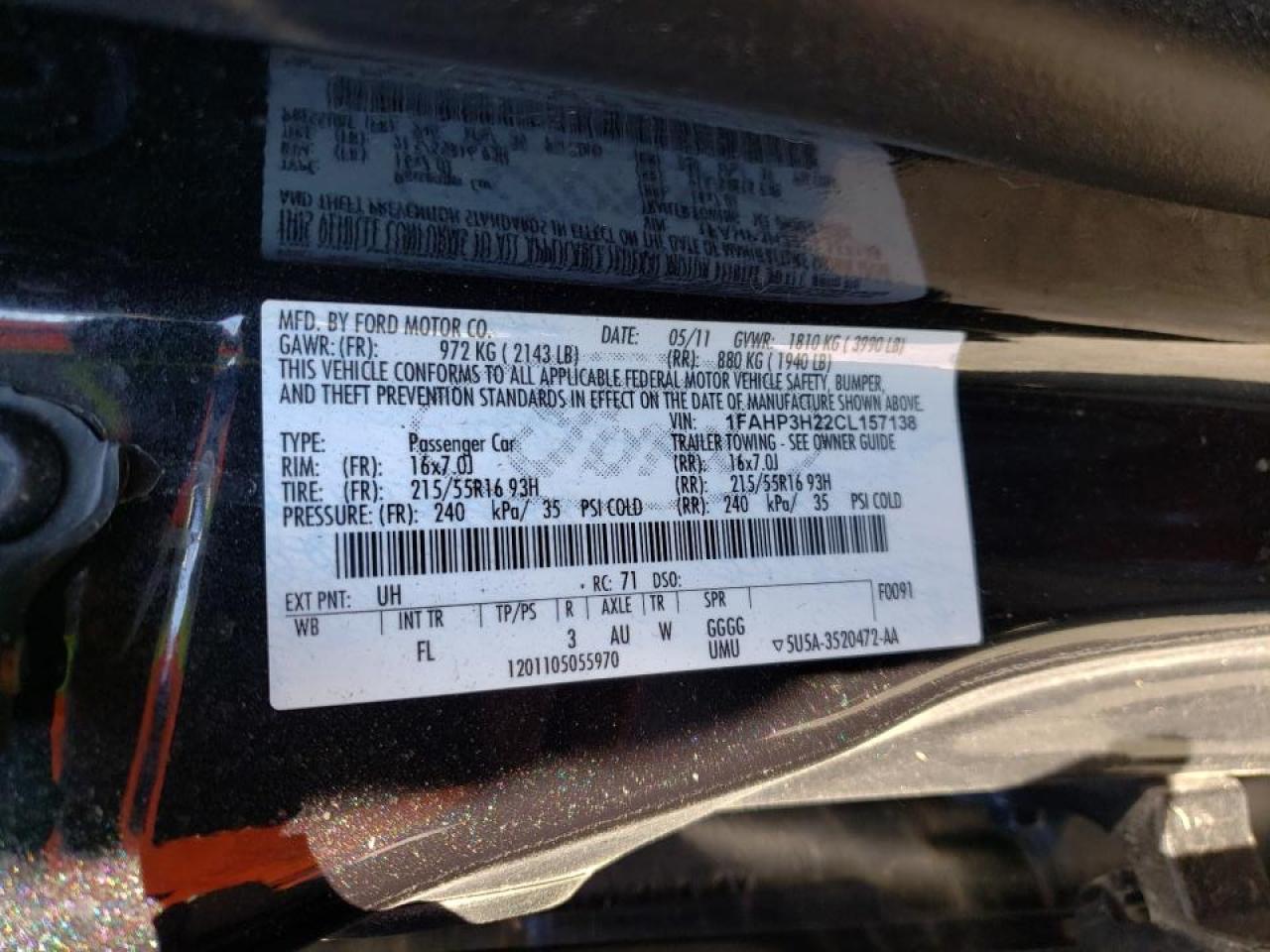 Photo 10 from auction – 2012 FORD FOCUS SEL with VIN 1FAHP3H22CL157138