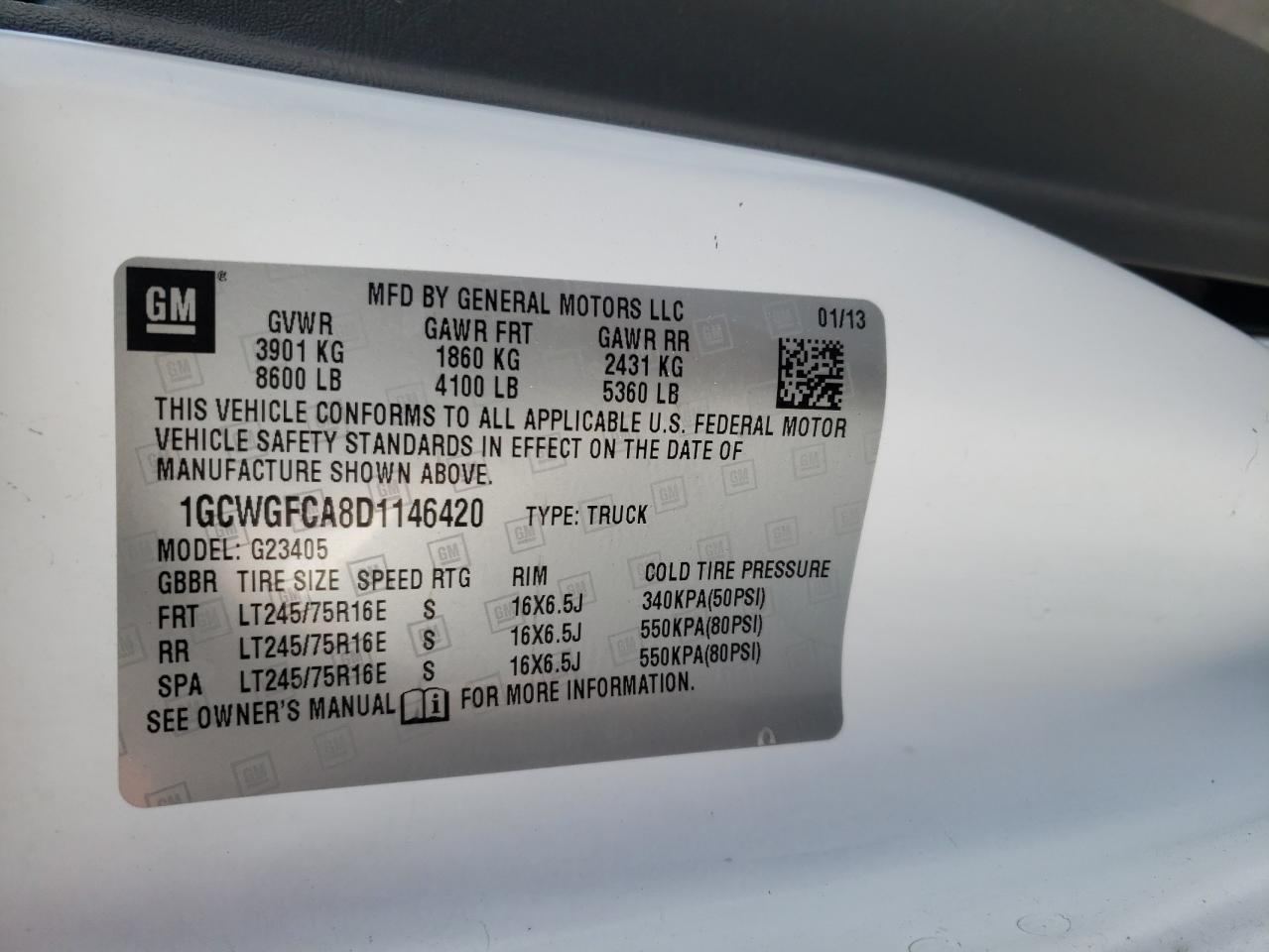 Photo 10 from auction – 2013 CHEVROLET EXPRESS G2 with VIN 1GCWGFCA8D1146420