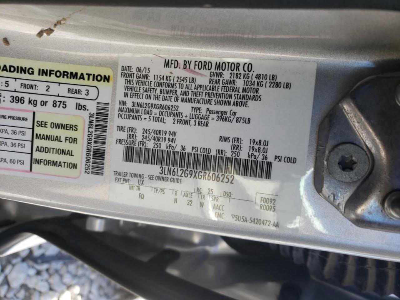 Photo 10 from auction – 2016 LINCOLN MKZ with VIN 3LN6L2G9XGR606252