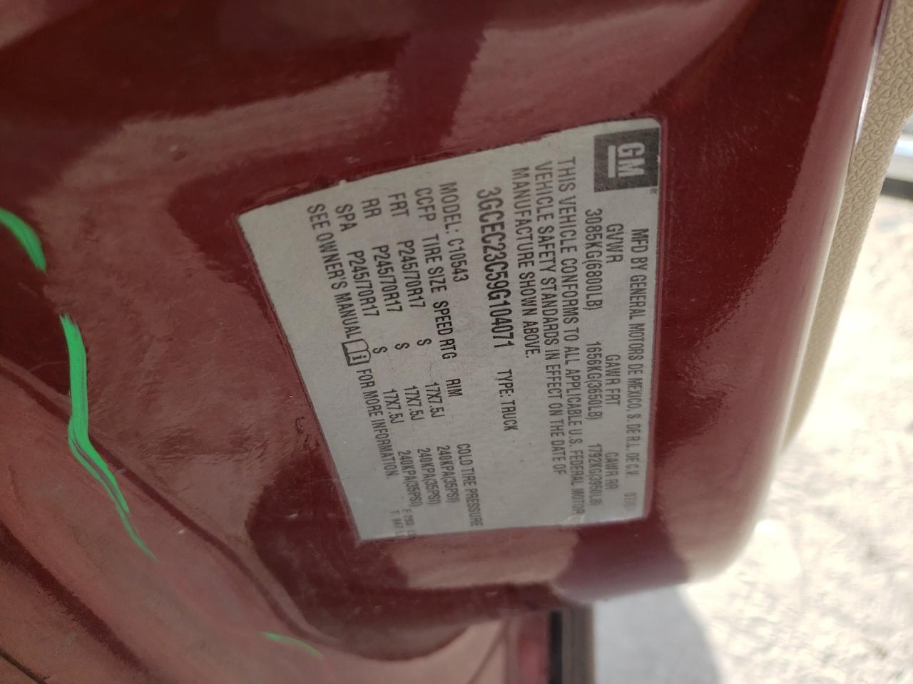 Photo 10 from auction – 2009 CHEVROLET SILVERADO with VIN 3GCEC23C59G104071