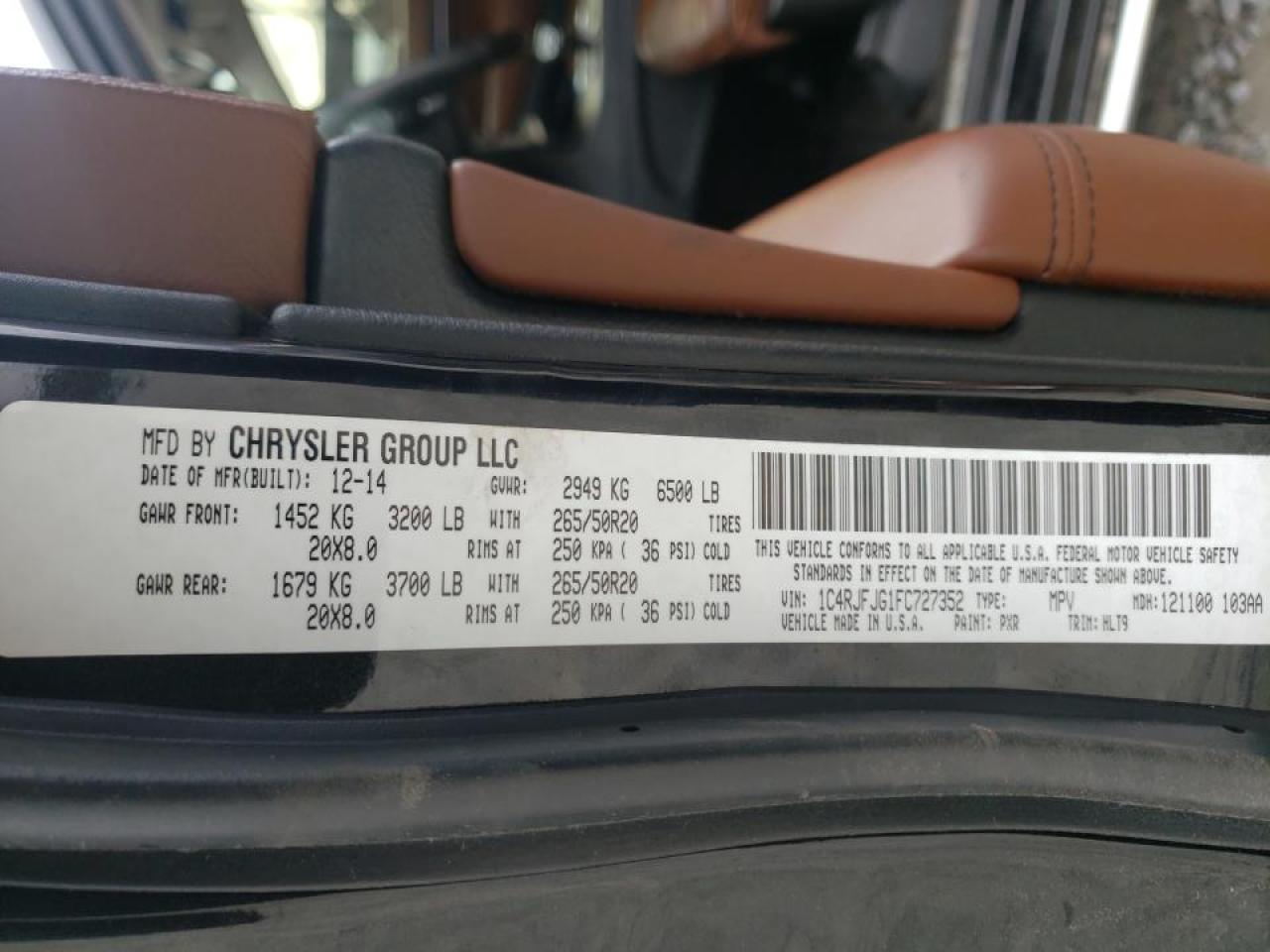 Photo 10 from auction – 2015 JEEP GRAND CHER with VIN 1C4RJFJG1FC727352