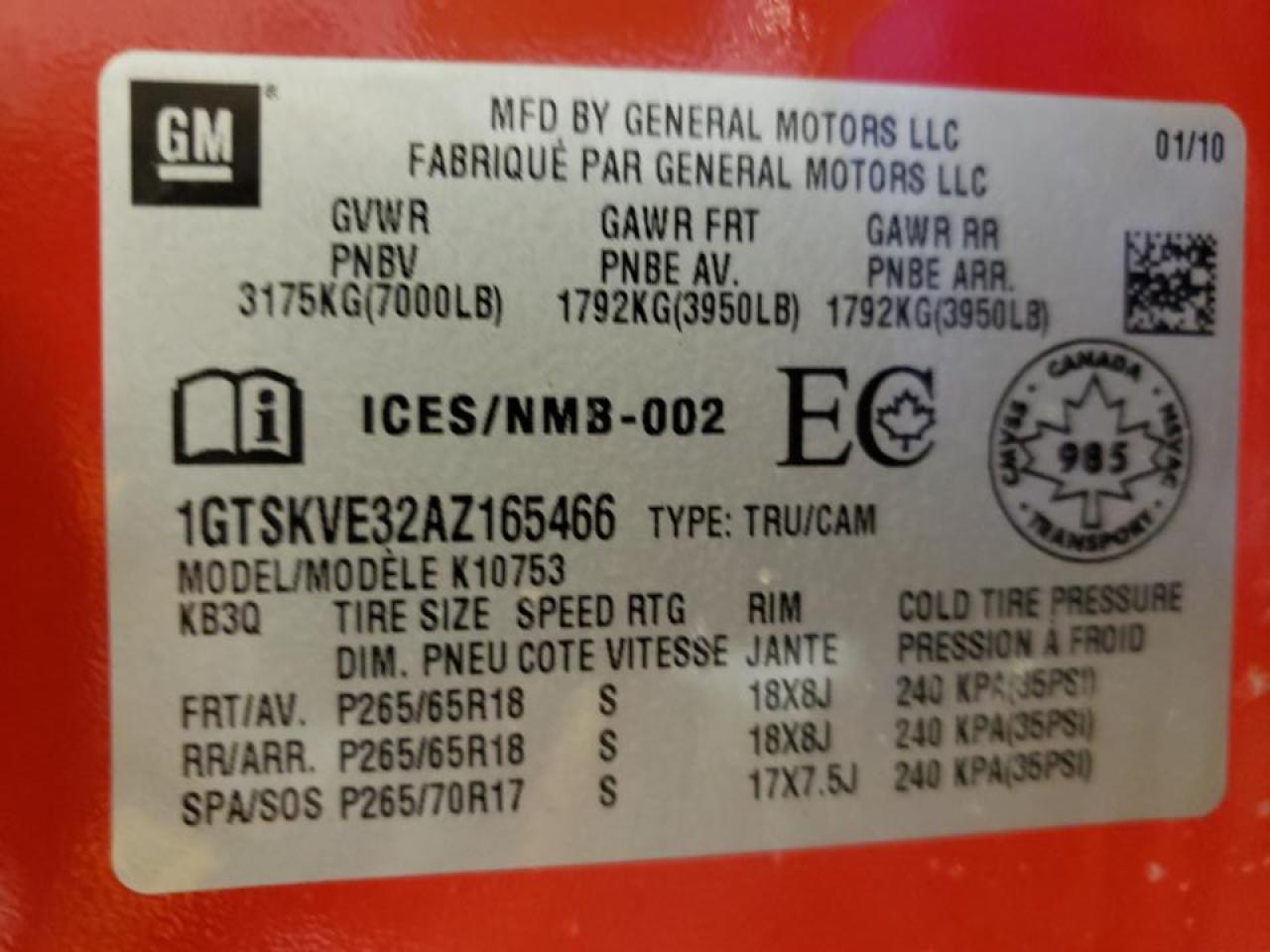 Photo 10 from auction – 2010 GMC SIERRA K15 with VIN 1GTSKVE32AZ165466