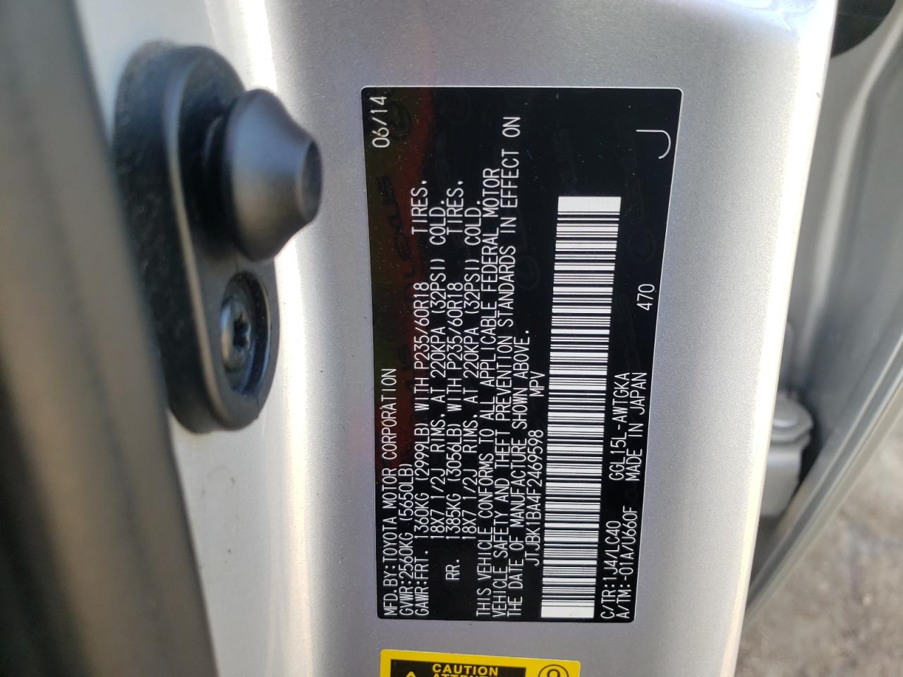 Photo 10 from auction – 2015 LEXUS RX 350 BAS with VIN JTJBK1BA4F2469598