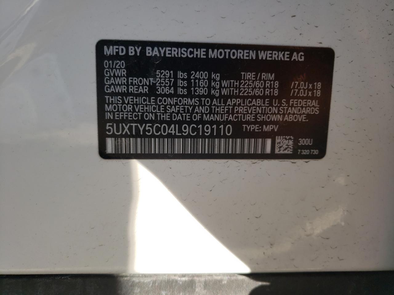 Photo 10 from auction – 2020 BMW X3 XDRIVE3 with VIN 5UXTY5C04L9C19110