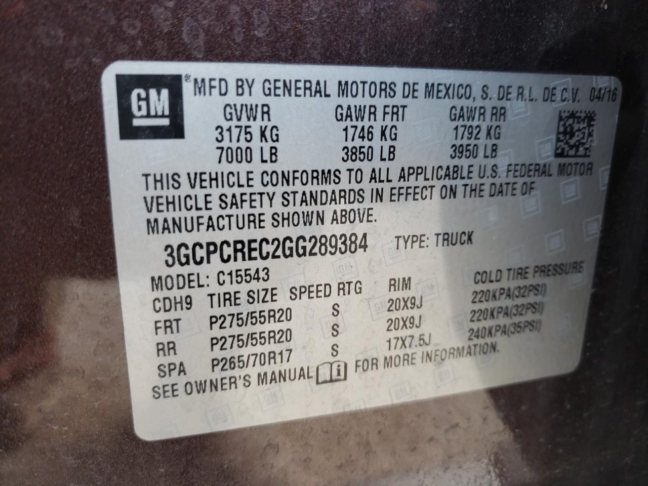 Photo 10 from auction – 2016 CHEVROLET SILVERADO with VIN 3GCPCREC2GG289384