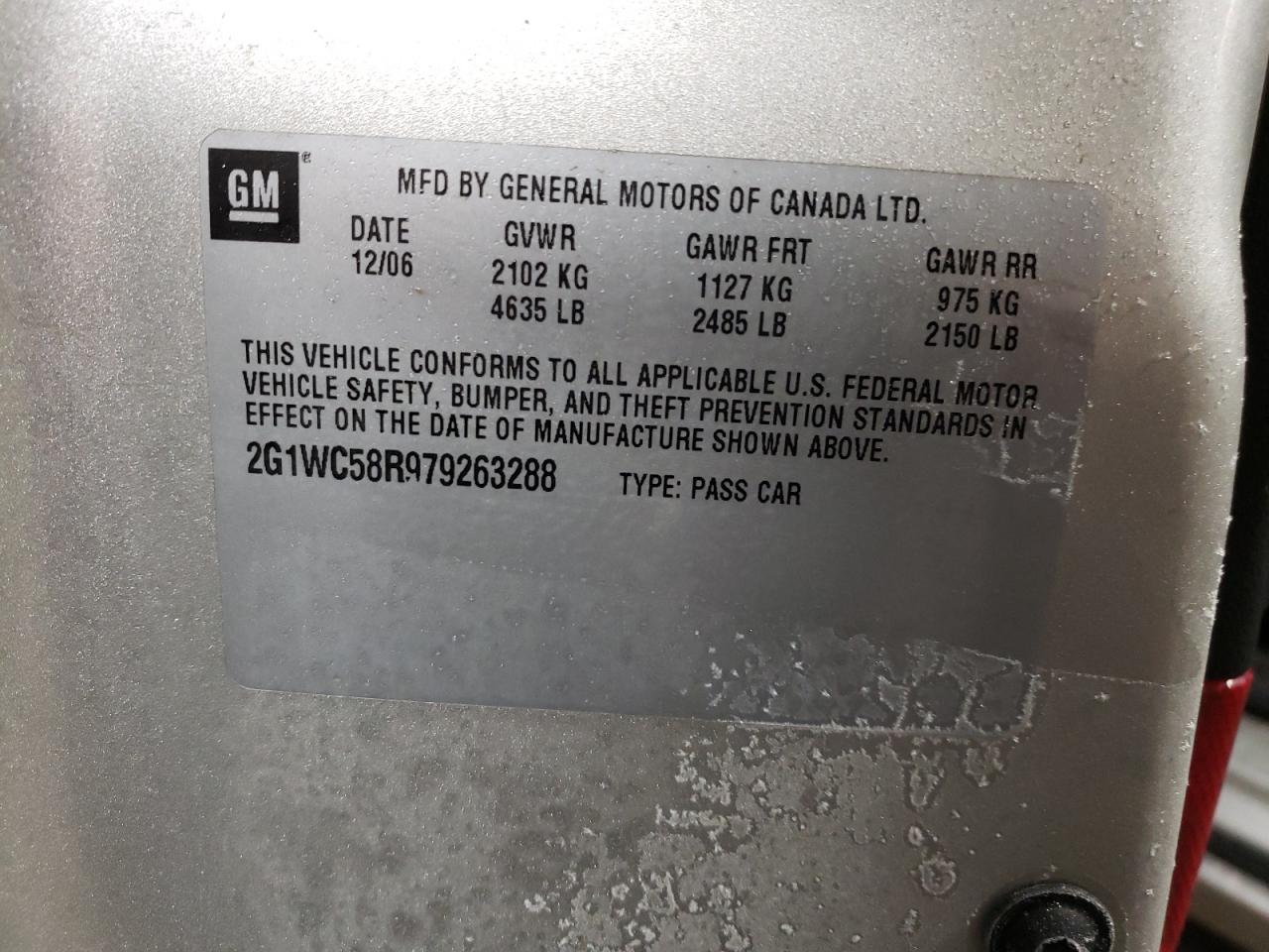 Photo 10 from auction – 2007 CHEVROLET IMPALA LT with VIN 2G1WC58R979263288