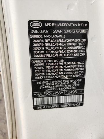 Photo 10 from auction – 2008 LAND ROVER RANGE ROVE with VIN SALSK25458A142496