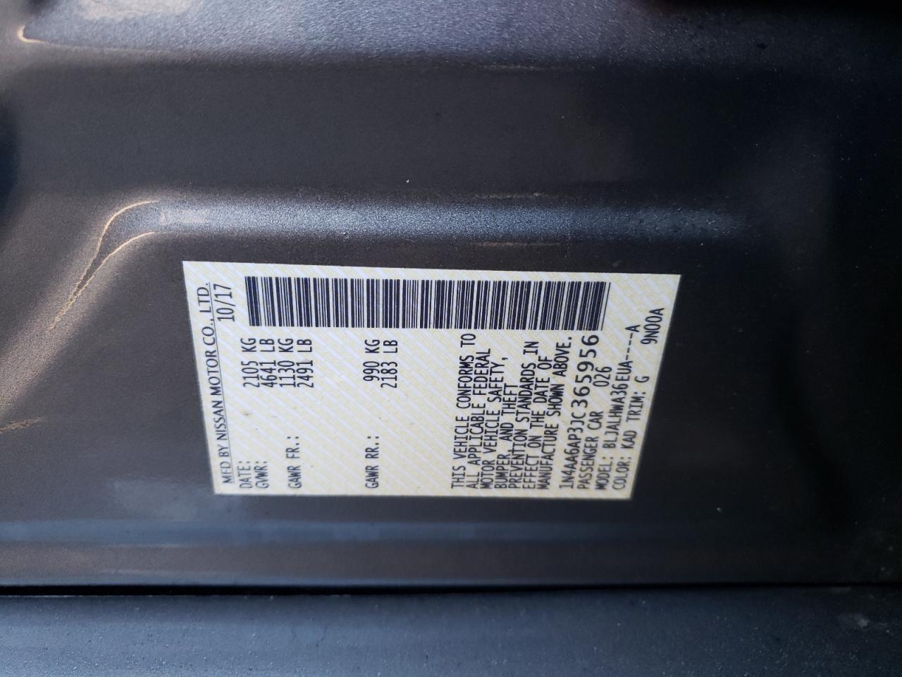 Photo 10 from auction – 2018 NISSAN MAXIMA 3.5 with VIN 1N4AA6AP3JC365956