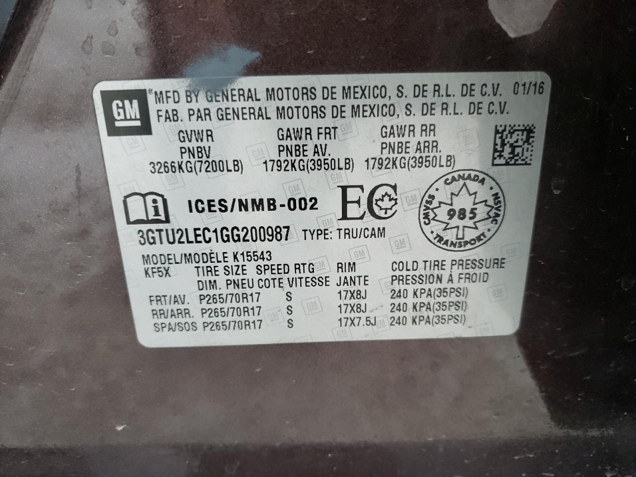 Photo 10 from auction – 2016 GMC SIERRA K15 with VIN 3GTU2LEC1GG200987