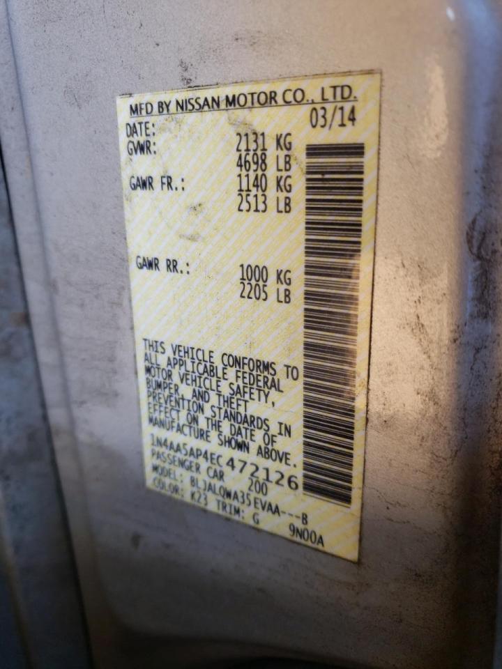 Photo 10 from auction – 2014 NISSAN MAXIMA S with VIN 1N4AA5AP4EC472126