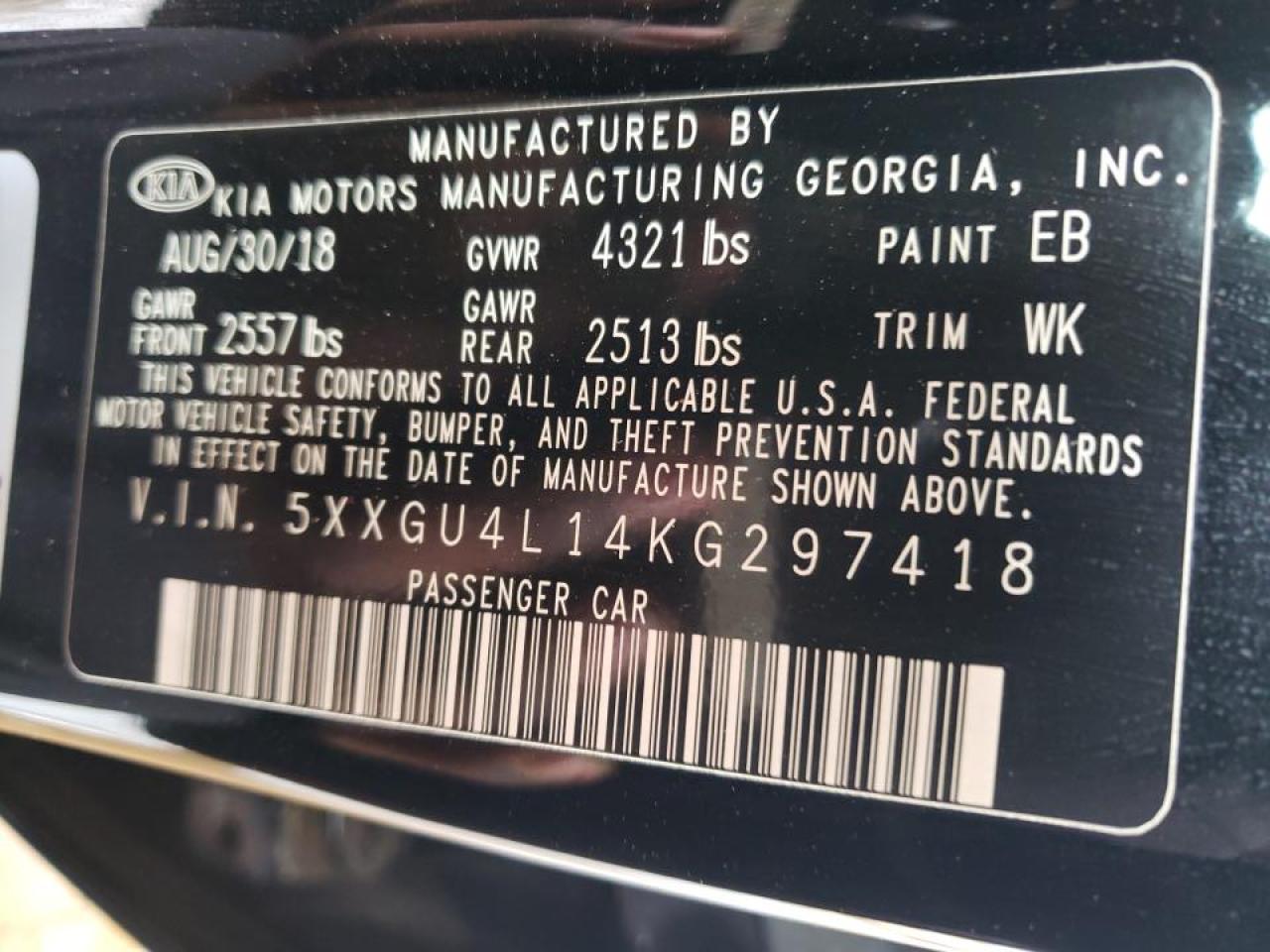 Photo 10 from auction – 2019 KIA OPTIMA EX with VIN 5XXGU4L14KG297418