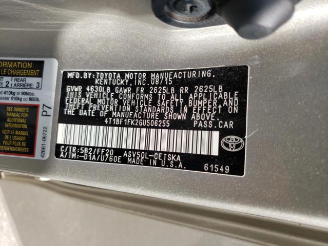 Photo 10 from auction – 2016 TOYOTA CAMRY LE with VIN 4T1BF1FK2GU506255