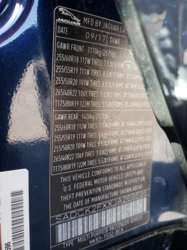 Photo 10 from auction – 2018 JAGUAR F-PACE PRE with VIN SADCK2FXXJA269596
