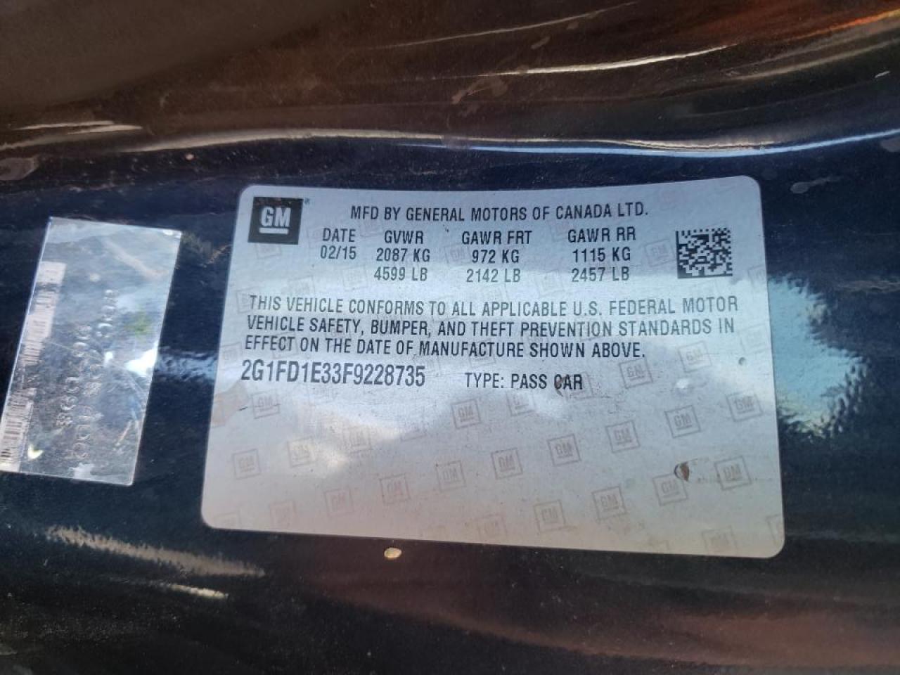 Photo 10 from auction – 2015 CHEVROLET CAMARO LT with VIN 2G1FD1E33F9228735