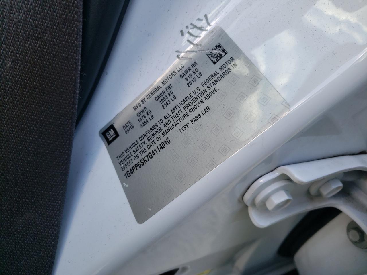 Photo 10 from auction – 2016 BUICK VERANO with VIN 1G4PP5SK7G4114016