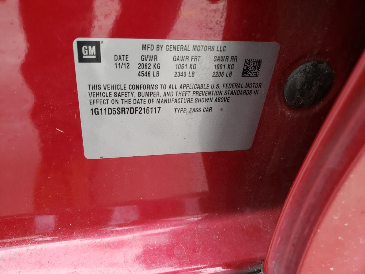 Photo 10 from auction – 2013 CHEVROLET MALIBU with VIN 1G11D5SR7DF216117