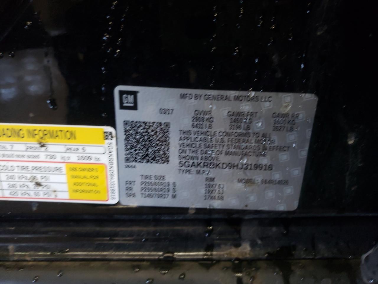 Photo 10 from auction – 2017 BUICK ENCLAVE with VIN 5GAKRBKD9HJ319916