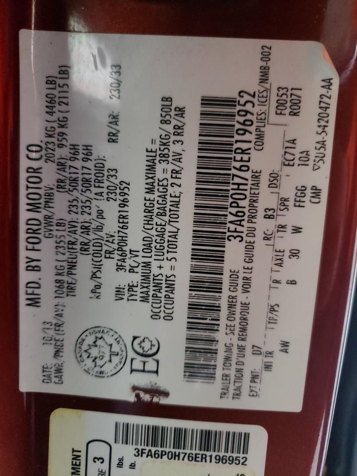 Photo 10 from auction – 2014 FORD FUSION SE with VIN 3FA6P0H76ER196952