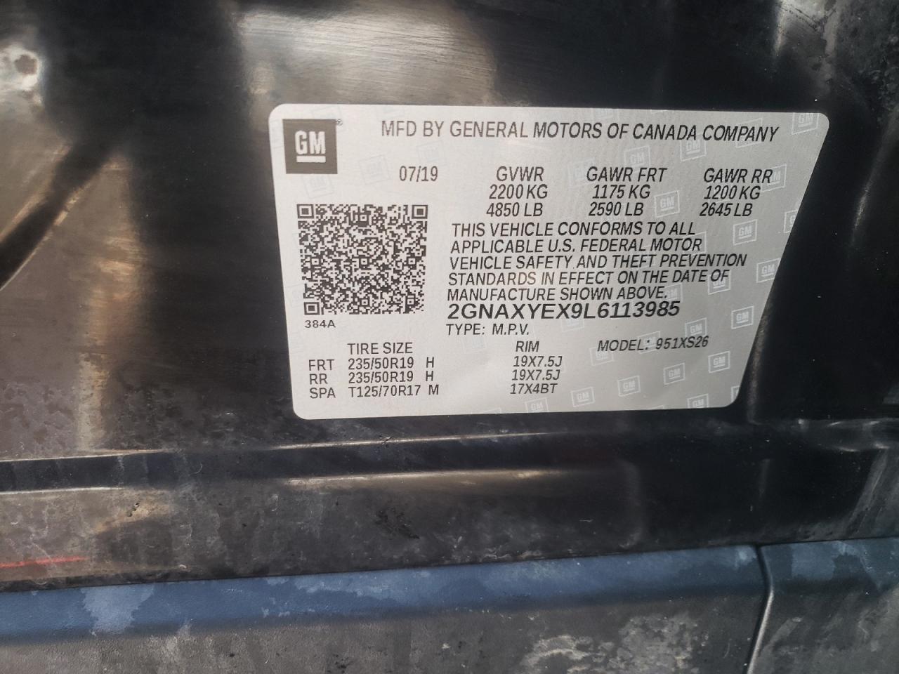 Photo 10 from auction – 2020 CHEVROLET EQUINOX PR with VIN 2GNAXYEX9L6113985
