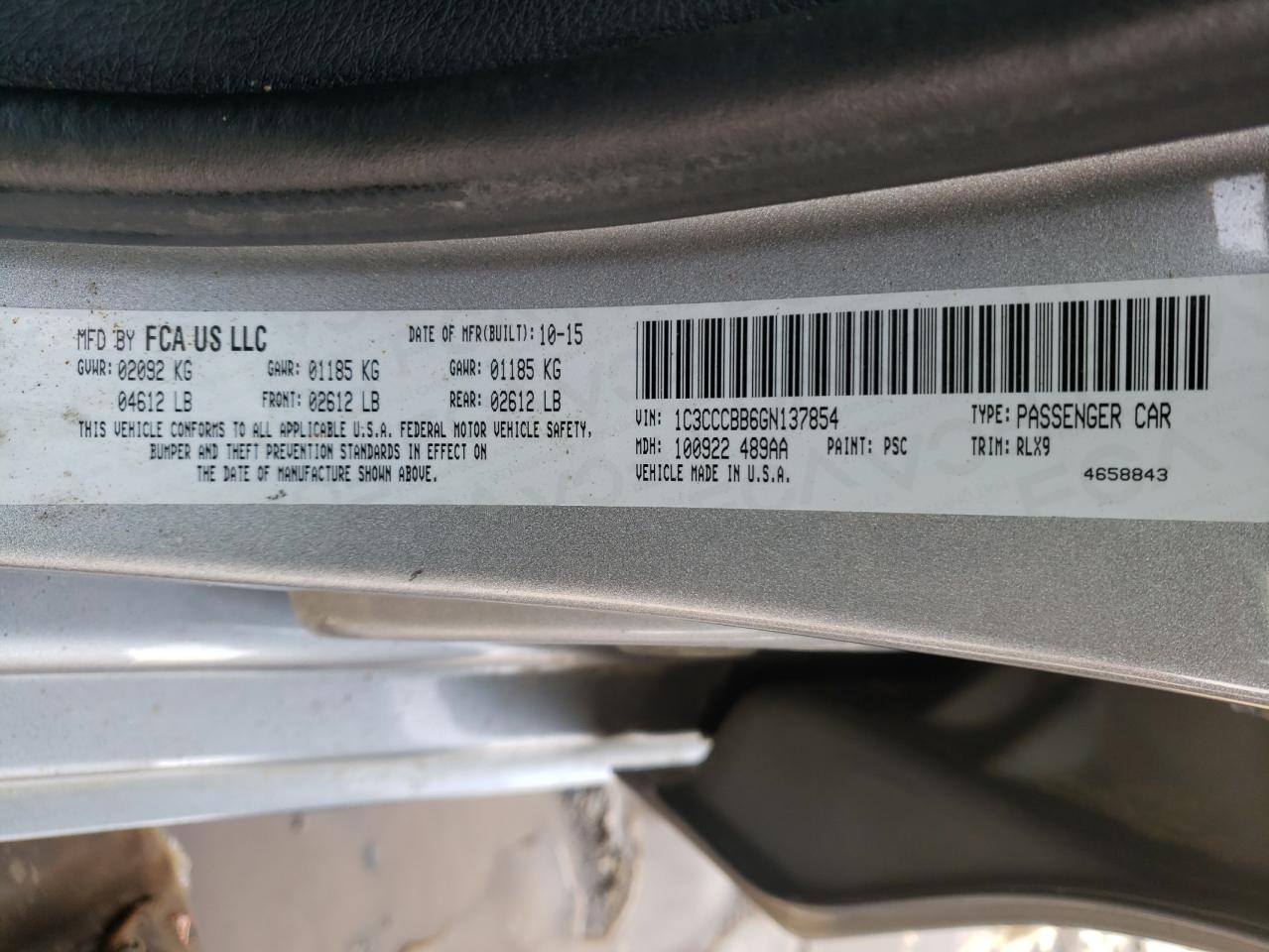 Photo 10 from auction – 2016 CHRYSLER 200 S with VIN 1C3CCCBB6GN137854