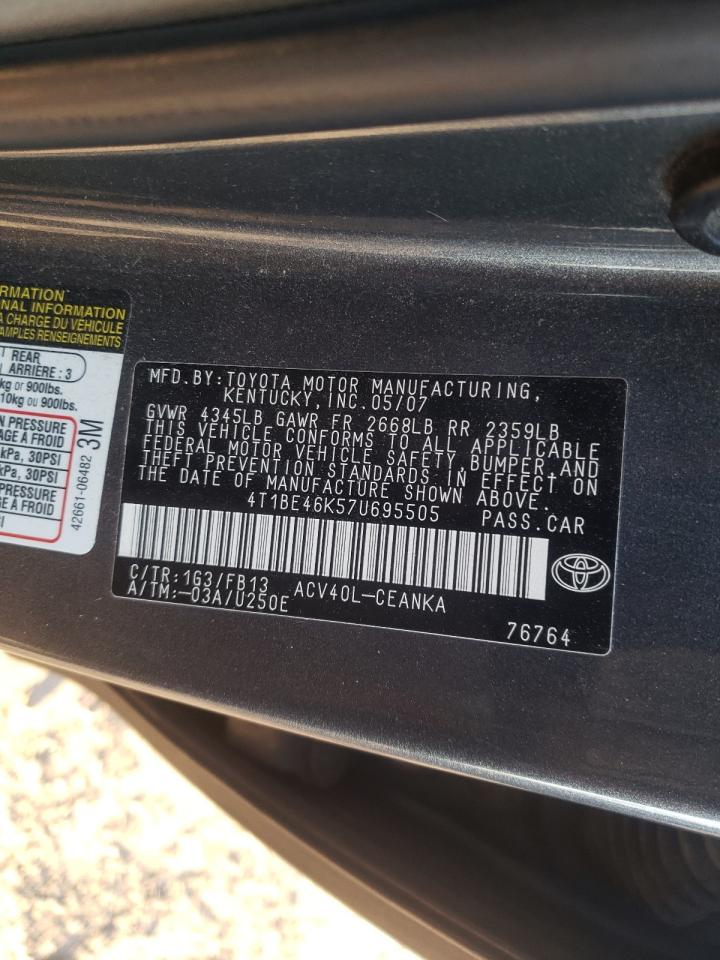 Photo 10 from auction – 2007 TOYOTA CAMRY CE with VIN 4T1BE46K57U695505