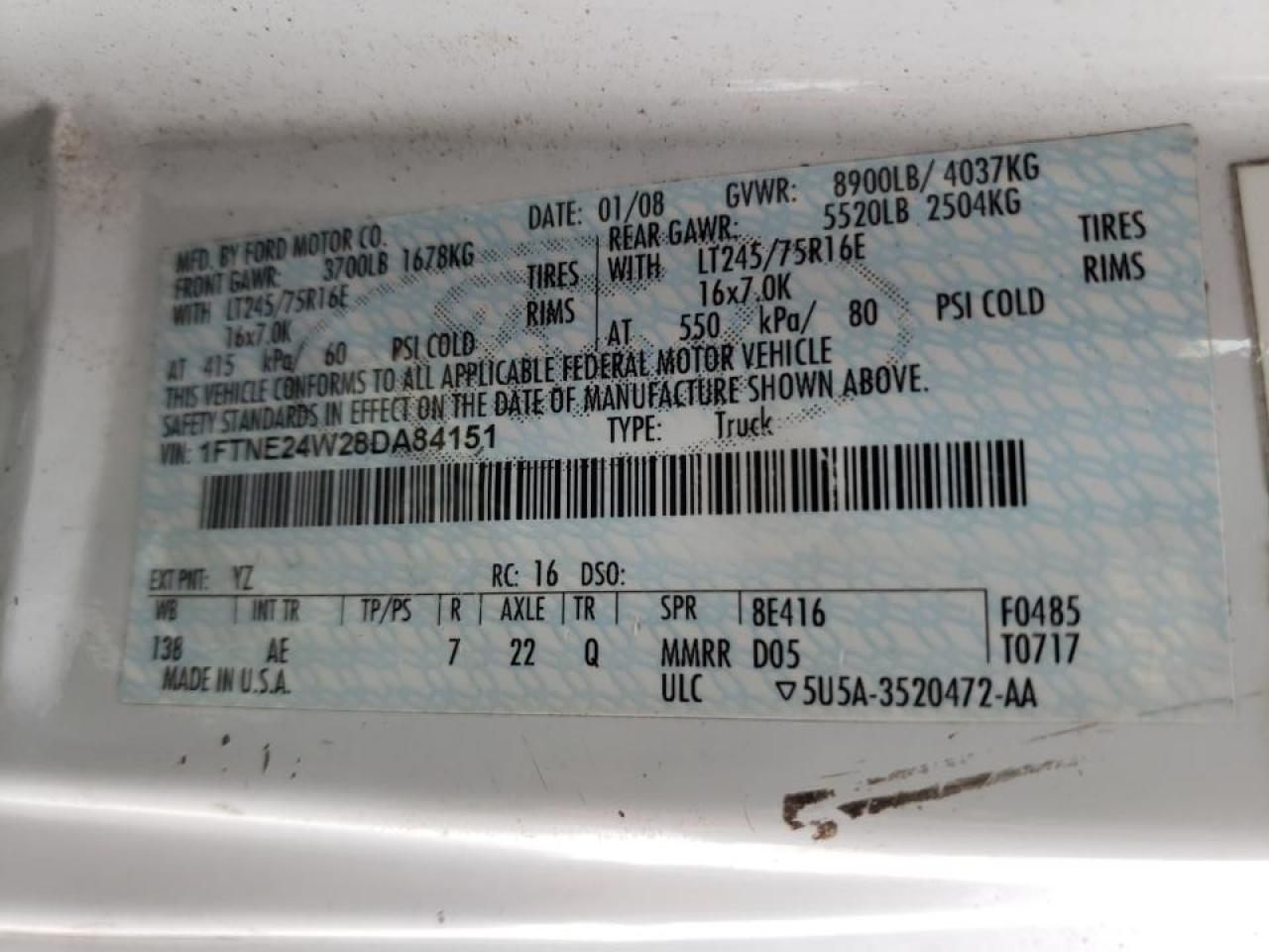Photo 10 from auction – 2008 FORD ECONOLINE with VIN 1FTNE24W28DA84151