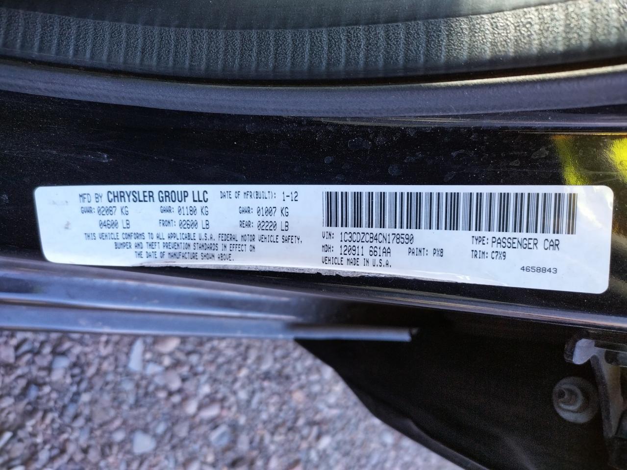 Photo 10 from auction – 2012 DODGE AVENGER SX with VIN 1C3CDZCB4CN178590