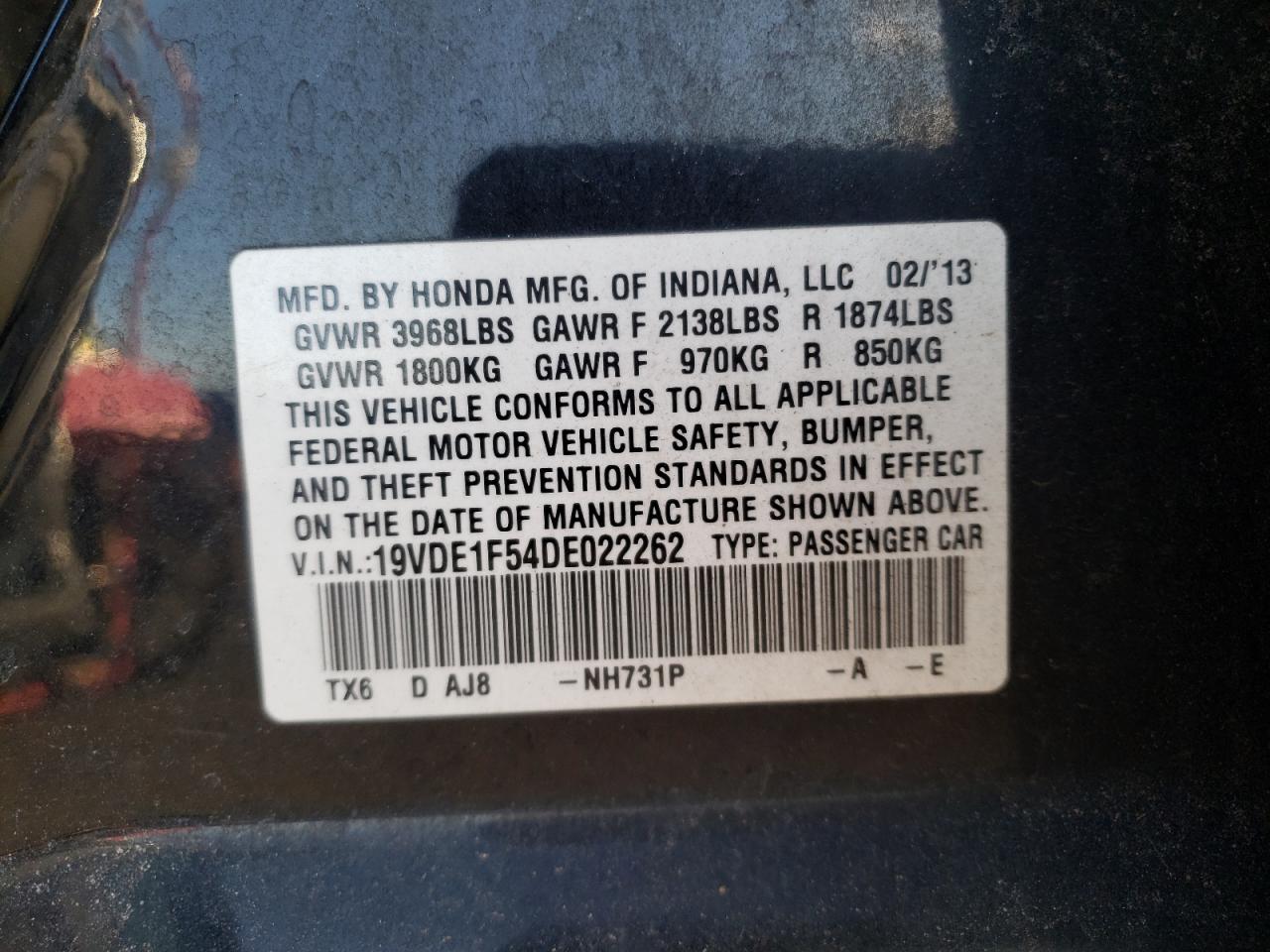 Photo 10 from auction – 2013 ACURA ILX 20 PRE with VIN 19VDE1F54DE022262