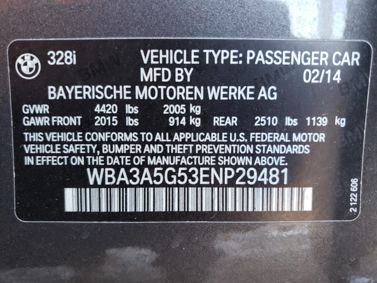 Photo 10 from auction – 2014 BMW 328 I with VIN WBA3A5G53ENP29481