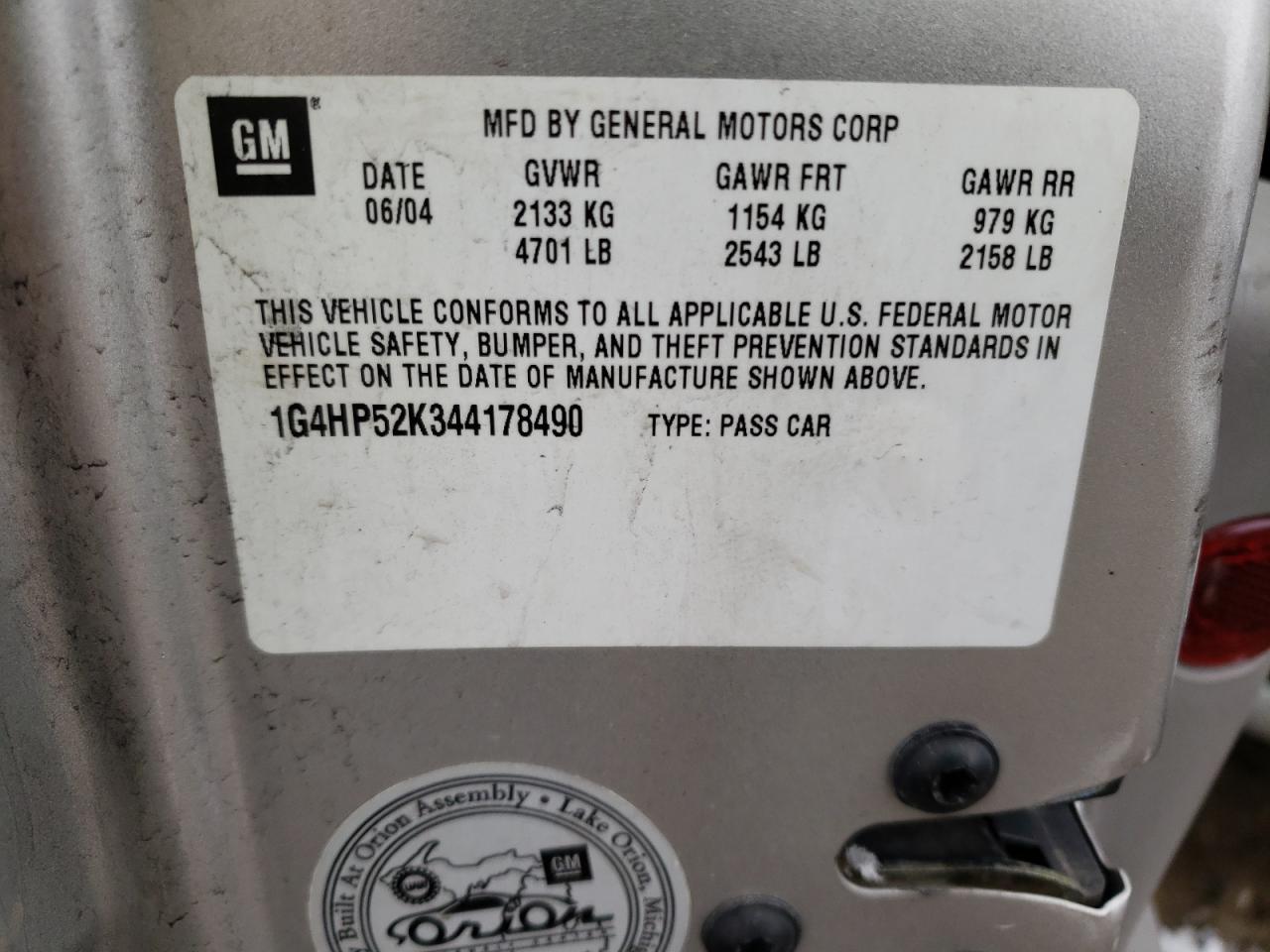 Photo 10 from auction – 2004 BUICK LESABRE CU with VIN 1G4HP52K344178490