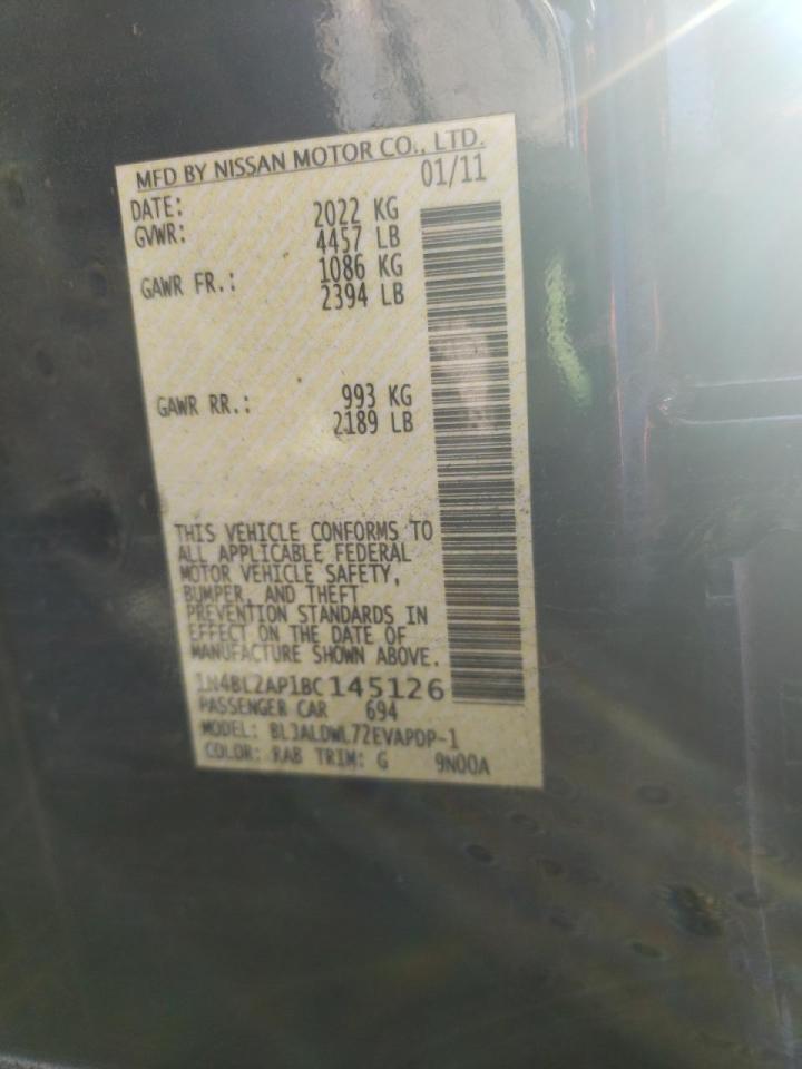 Photo 10 from auction – 2011 NISSAN ALTIMA SR with VIN 1N4BL2AP1BC145126