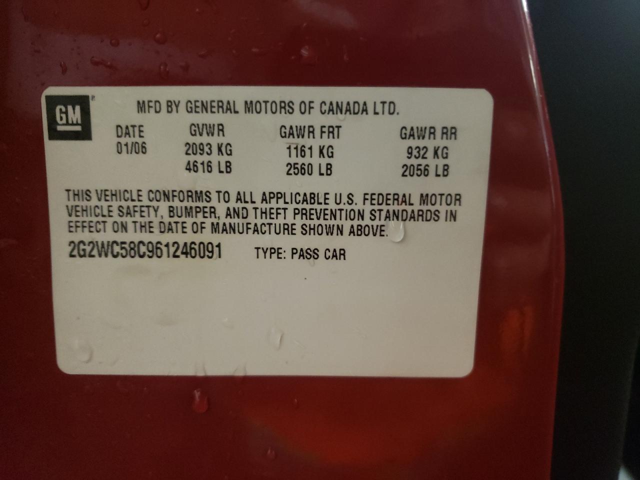 Photo 10 from auction – 2006 PONTIAC GRAND PRIX with VIN 2G2WC58C961246091