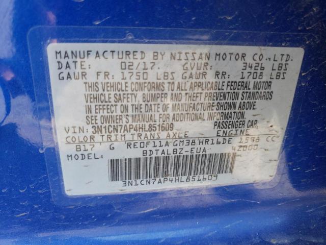 Photo 10 from auction – 2017 NISSAN VERSA S with VIN 3N1CN7AP4HL851609
