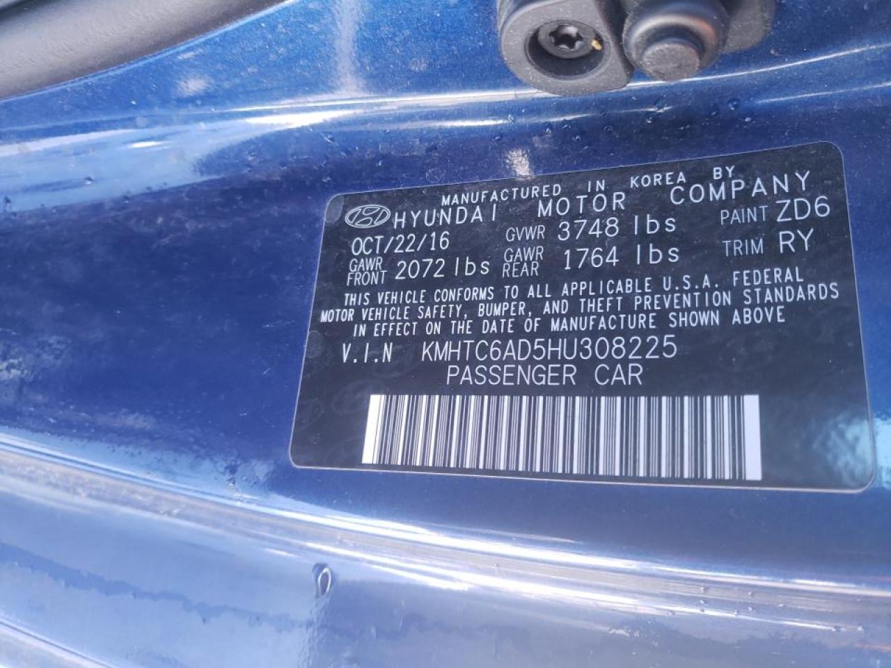 Photo 10 from auction – 2017 HYUNDAI VELOSTER with VIN KMHTC6AD5HU308225