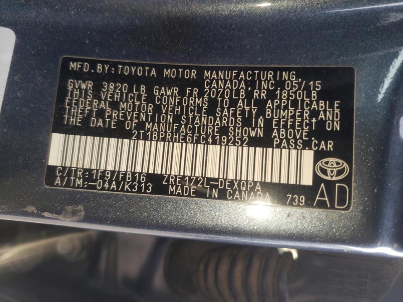 Photo 10 from auction – 2015 TOYOTA COROLLA EC with VIN 2T1BPRHE6FC419252