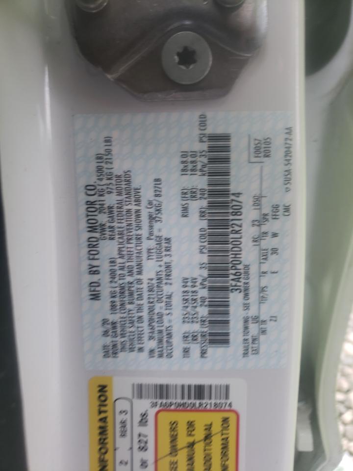 Photo 10 from auction – 2020 FORD FUSION SE with VIN 3FA6P0HD0LR218074