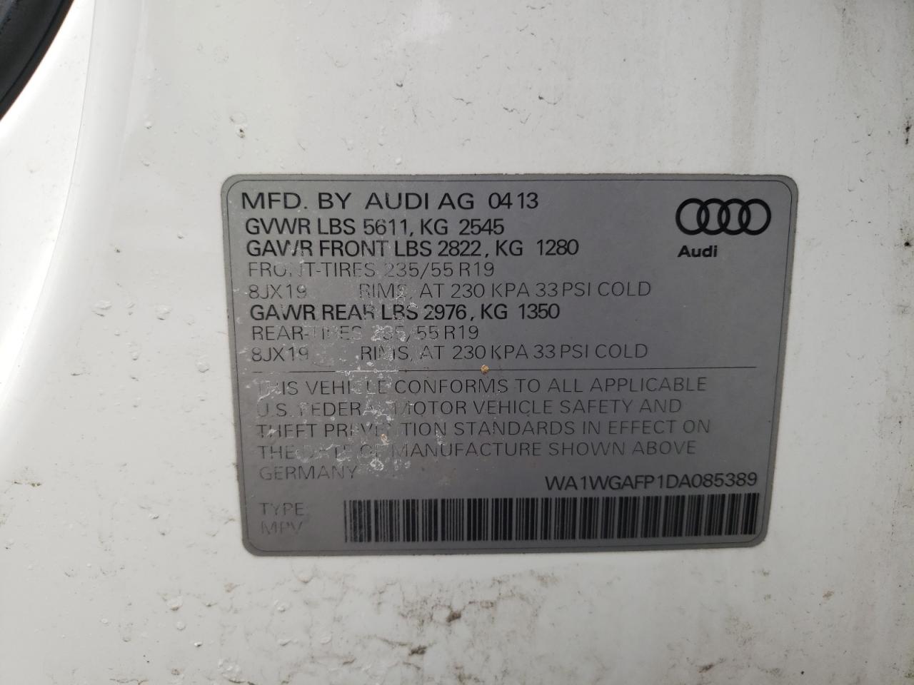 Photo 10 from auction – 2013 AUDI Q5 PRESTIG with VIN WA1WGAFP1DA085389