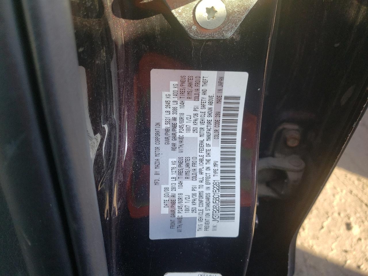 Photo 10 from auction – 2008 MAZDA CX-9 with VIN JM3TB28V580152281
