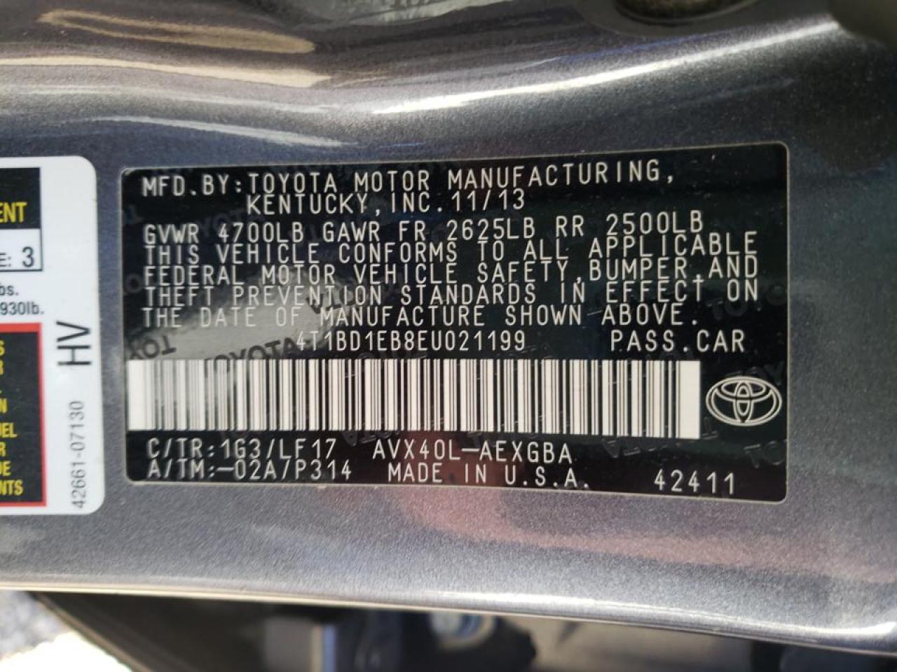 Photo 10 from auction – 2014 TOYOTA AVALON HYB with VIN 4T1BD1EB8EU021199