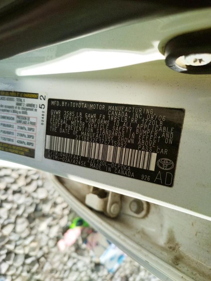 Photo 10 from auction – 2007 TOYOTA COROLLA CE with VIN 2T1BR32E17C715992