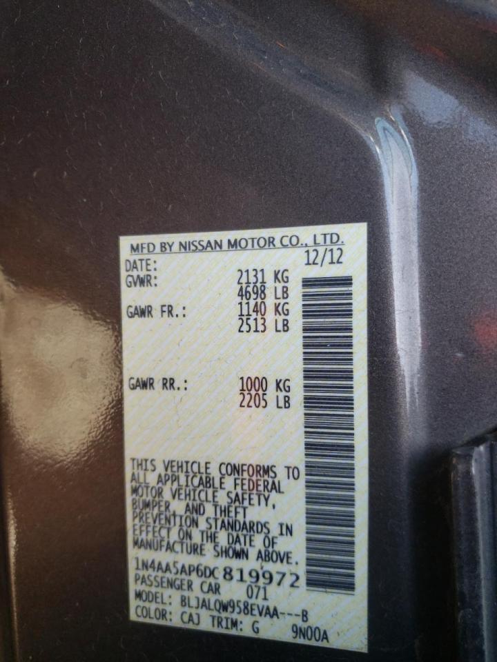 Photo 10 from auction – 2013 NISSAN MAXIMA S with VIN 1N4AA5AP6DC819972