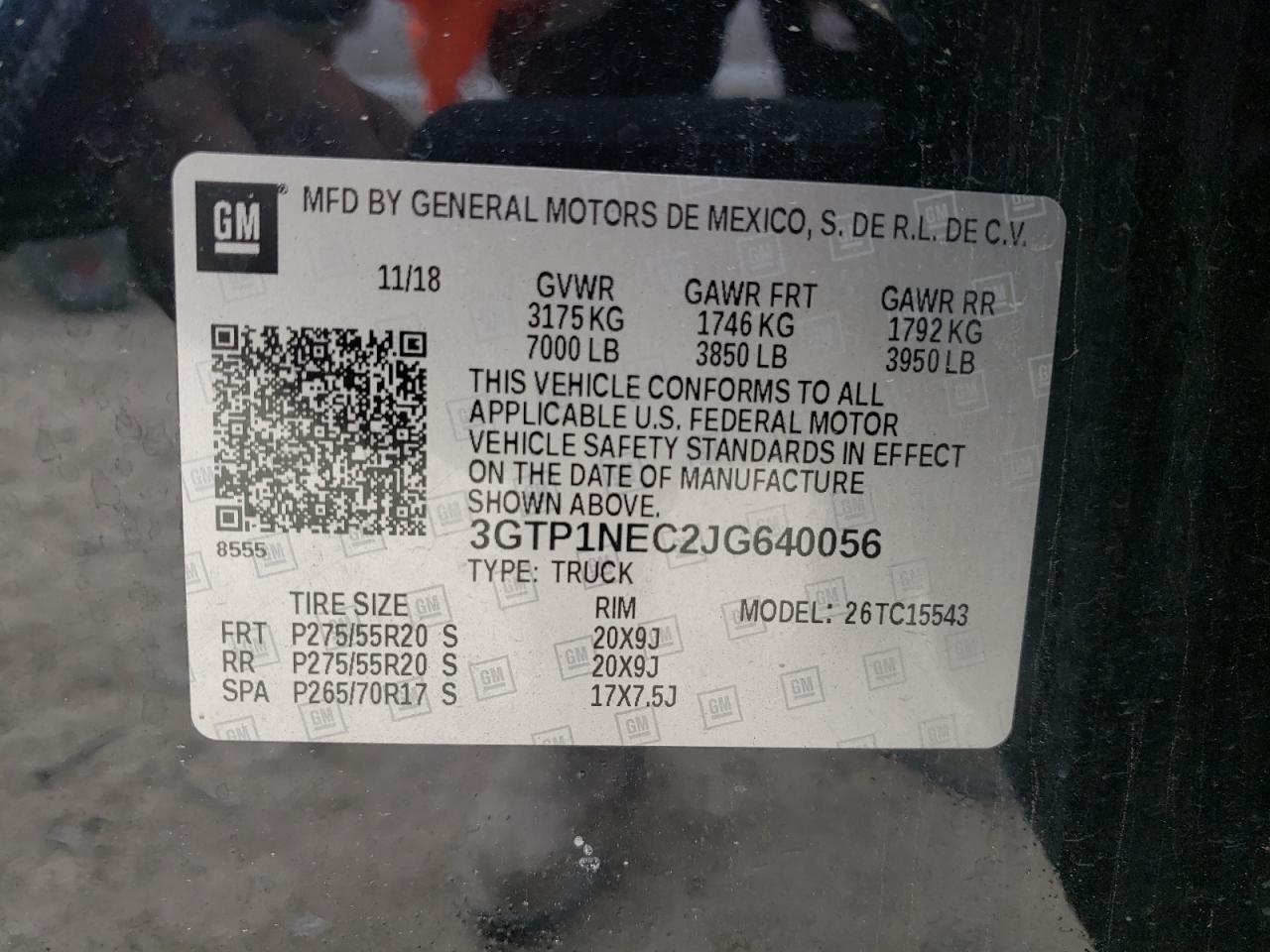 Photo 10 from auction – 2018 GMC SIERRA C15 with VIN 3GTP1NEC2JG640056