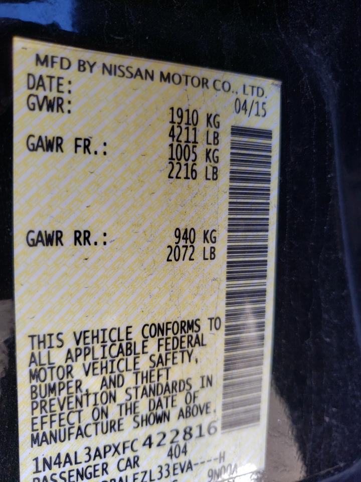 Photo 10 from auction – 2015 NISSAN ALTIMA 2.5 with VIN 1N4AL3APXFC422816