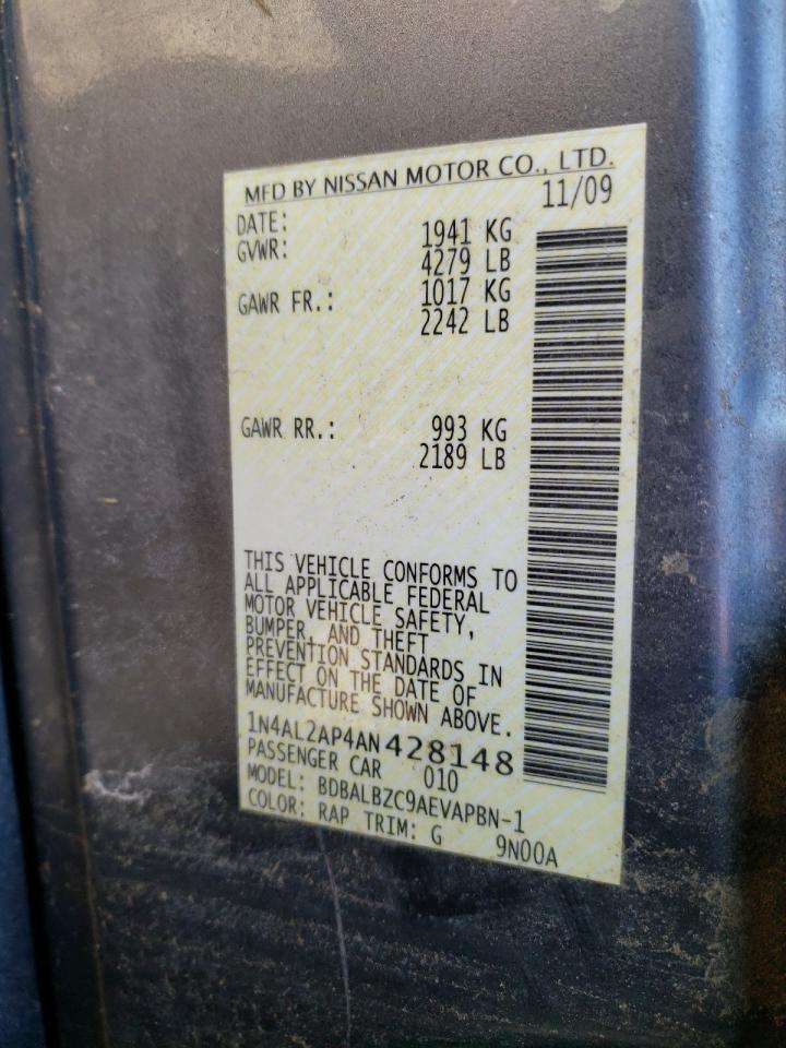 Photo 10 from auction – 2010 NISSAN ALTIMA BAS with VIN 1N4AL2AP4AN428148