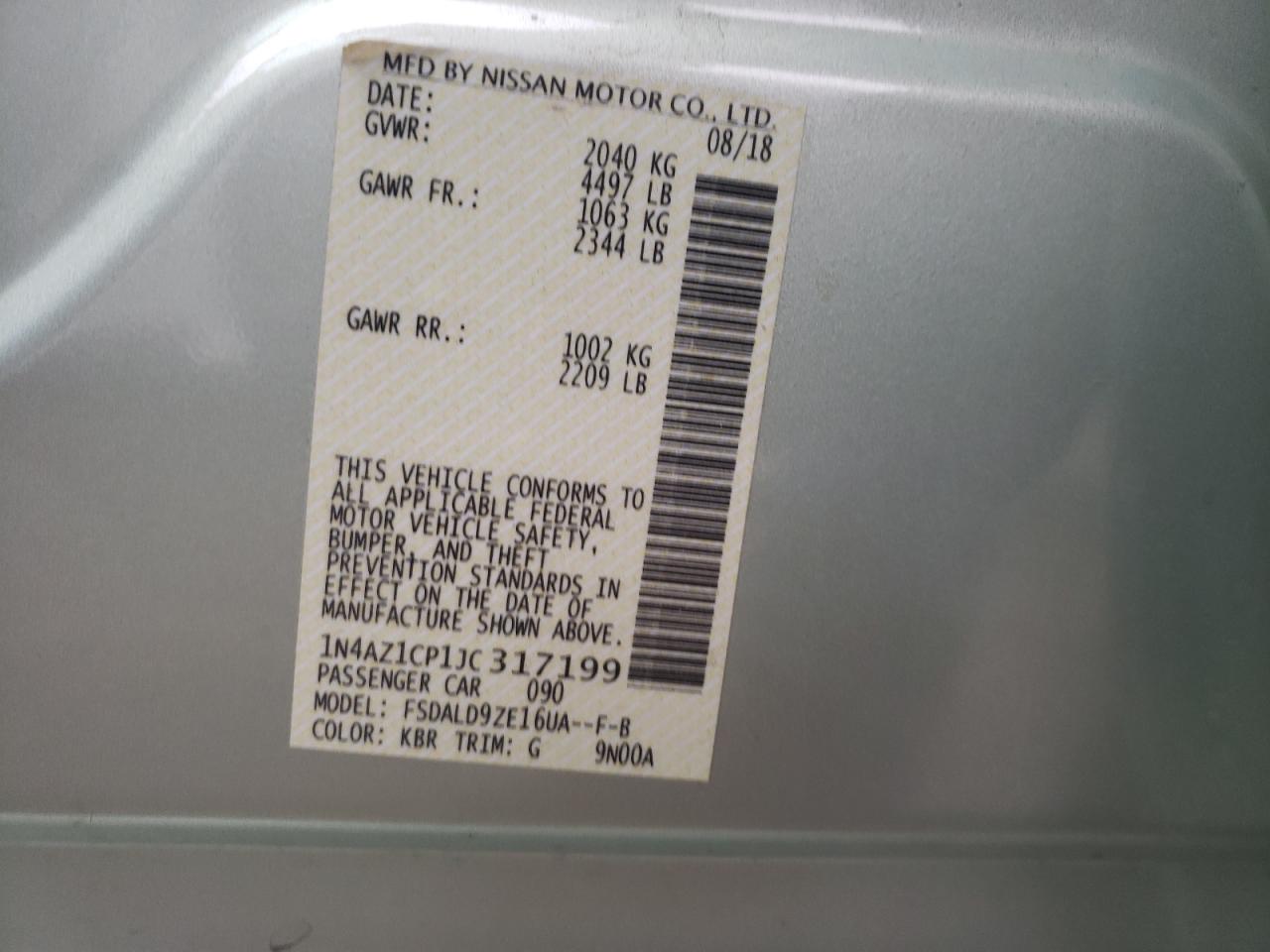 Photo 10 from auction – 2018 NISSAN LEAF S with VIN 1N4AZ1CP1JC317199