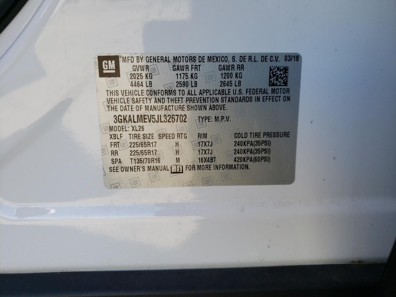 Photo 10 from auction – 2018 GMC TERRAIN SL with VIN 3GKALMEV5JL326702