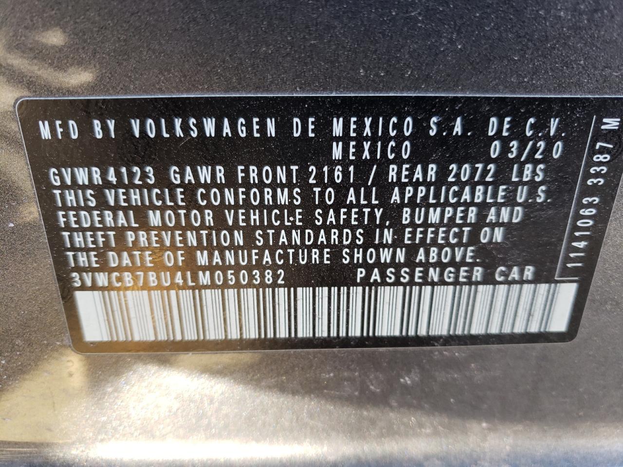 Photo 10 from auction – 2020 VOLKSWAGEN JETTA S with VIN 3VWCB7BU4LM050382