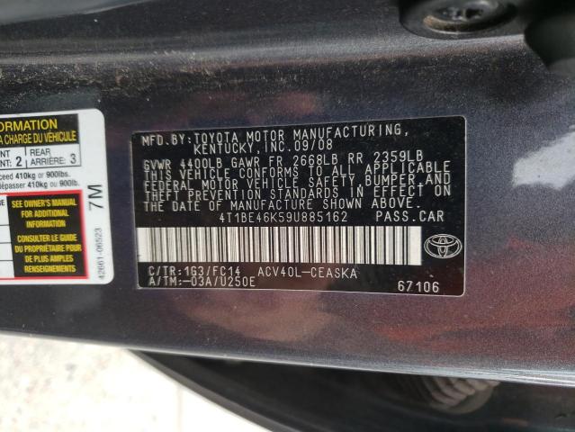 Photo 10 from auction – 2009 TOYOTA CAMRY BASE with VIN 4T1BE46K59U885162